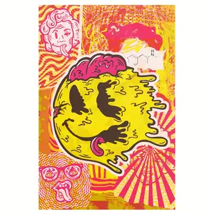 1pc Frameless 90s Rave Acid Pop Art DJ Club Wall Art Poster - Vibrant Psychedelic Canvas Print 12x18 Inches, Retro Music Decor for Bedroom, Living Room, Cool Gift for Pop Art & DJ Culture Enthusiasts, Music Wall Art, 2D Flat, Perfect for Room Decor