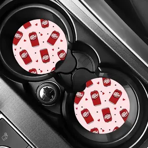 Soda Car Coaster Set with Heart Design and Soda Can Pattern for Car Accessories 2.75 inches Diameter Neoprene Material Perfect for Car Decor and Beverage Protection