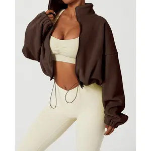 Women's Stand Collar Polar Fleece Jacket Relax Fit Baggy Winter Short Coat Long Sleeve Warm Crop Outwear Casual Fabric Womenswear Comfortable Fitted Day��gift�� Jeans Outdoor