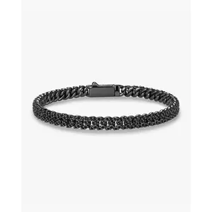 JAXXON Iced Out Cuban Link Bracelet 5mm - Black - Rhodium Bonded for Shine & Durability - Box Clasp