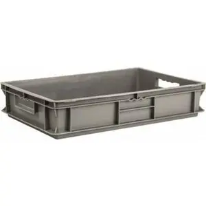 SSI Schaefer Gray Polypropylene Stacking Storage Box Organiser Container, 0.82 Cu Ft Capacity, 55 Lb Load Limit, 23.7" L x 15.8" W x 4.8" H, Model EF6120.GY1