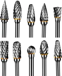 10 count Tungsten Carbide Double Cut Rotary Burr Set with 3 mm (1/8 Inch) Shank and 6 mm (1/4 Inch)  Size