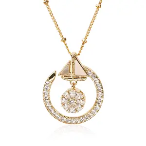14K Gold Plated Sailboat Pendant Necklace Sparkling Dainty Elegant Jewelry Symbolizing Adventure & Freedom