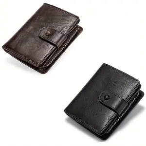 Men's short wallet RFID anti-magnetic cowhide money clip zipper coin coin purse