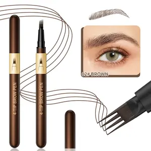 Ultra-Fine 4-Prong Eyebrow Pen, Waterproof Sweat-Proof Long-Lasting Color Lock, Defined Natural Hair Effect, Suitable for Oily Skin & High-Temperature Environments