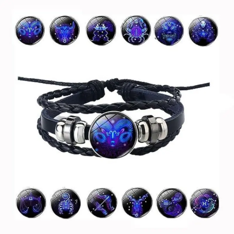 Zodiac Signs Spirit Bracelet, Zodiac Guardian Bracelet, Manifestation Bracelet, Multilayer Adjustable Zodiac Leather Bracelets for Unisex Gift Empowering Energy Celestial Beauty