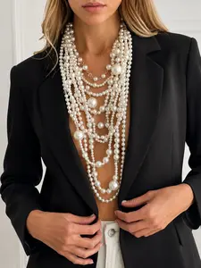 Boho Multi-Layer Faux Pearl Necklace for Women, Vintage Statement Fashion Jewelry, Versatile Gift for Daily Wear and Parties, String of Pearls, Classic Statement Necklace
