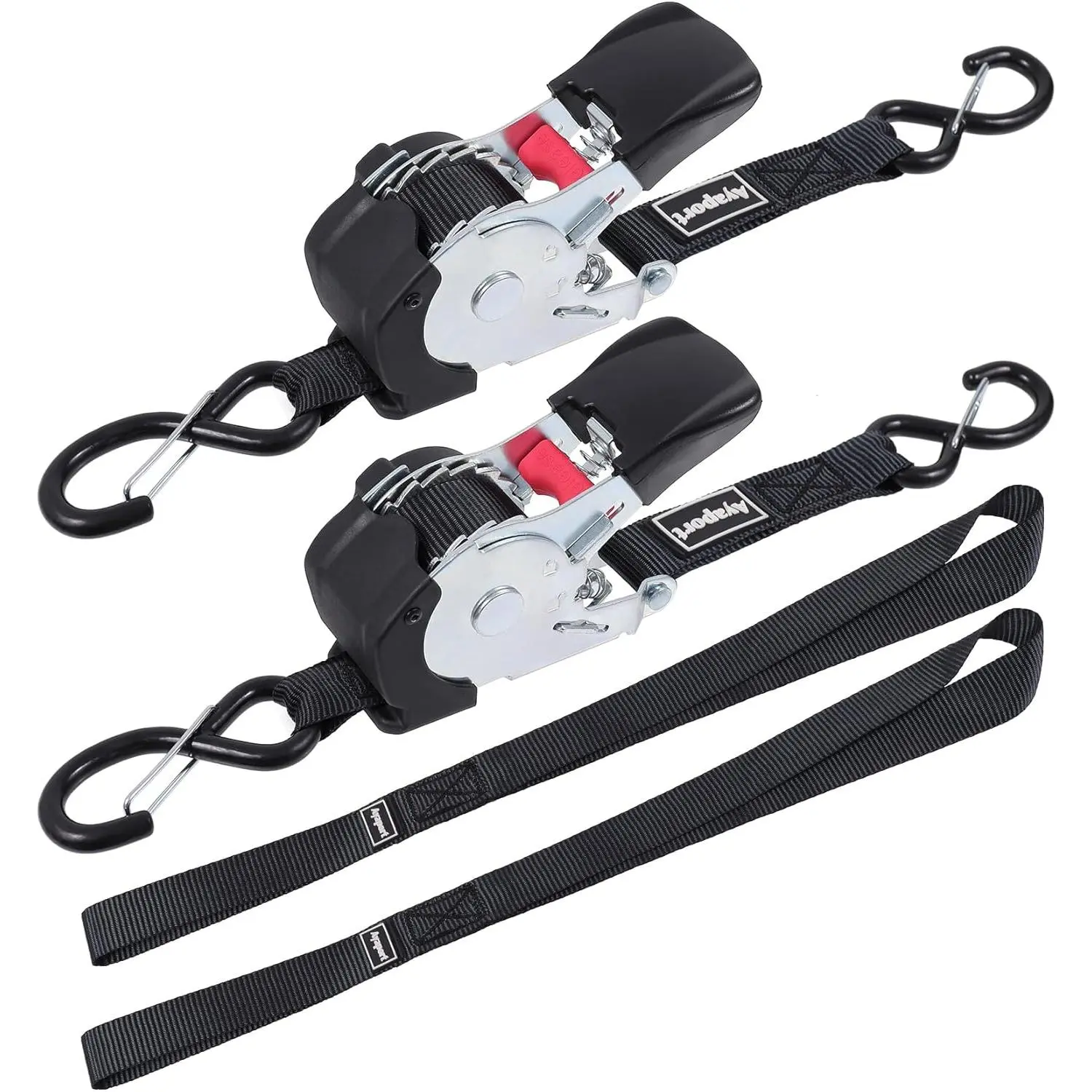 Ayaport Self-Retractable Heavy Duty Metal Ratchet Straps with Automatic Lock, Metal Buckle, Plastic Grip, 12ft x1in, 1200Lb Break Strength, Motorcycle & Cargo Securing Car/Truck Towing Accessories (2 Pack), Retractable Ratchet Straps
