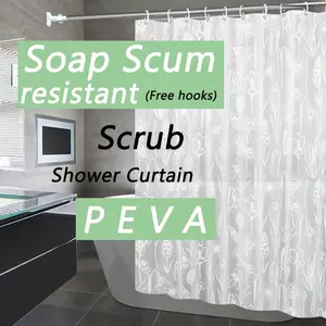 HOT 1pc Simple Frosted Floral Shower Curtain  Waterproof And Mildew Resistant Bathroom Partition Curtain With 12 Hooks  Bathroom Decoration Accessories