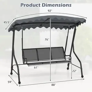 COSTWAY - 3-Seat Outdoor Porch Canopy Swing with Adjustable Shading-Gray