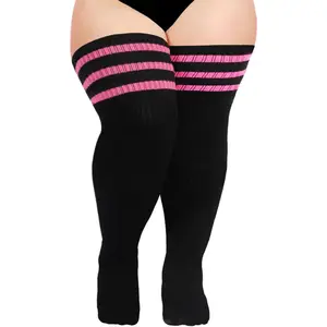 Plus Size Thigh High Socks for Thick Thighs- Womens Knit Cotton Extra Long Over the Knee High Socks Leg Warmer