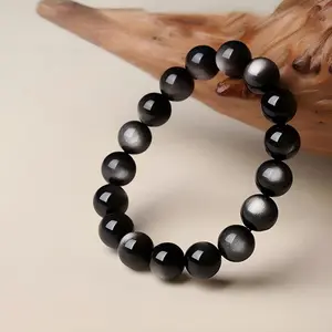 Natural Silver Obsidian Bracelet Men's and Women's Models Double Cat Eyes Silver Obsidian Gold Obsidian Lucky Amulet Hand String