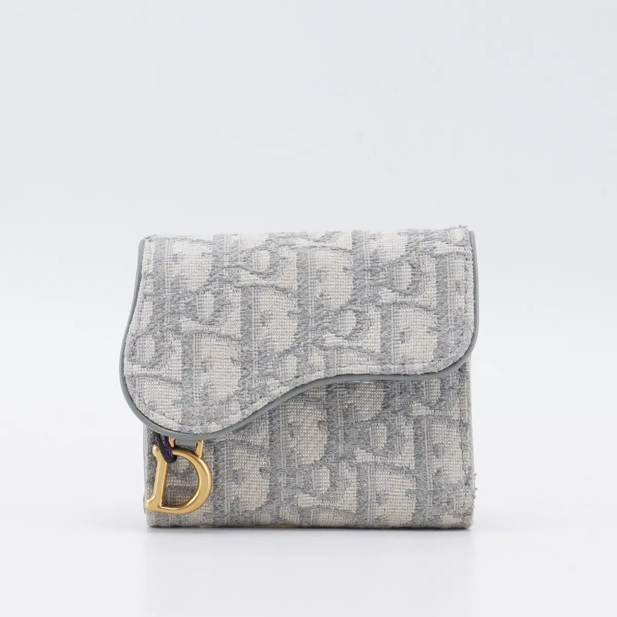 Pre-owned Dior Canvas Clutches & Wristlets Oblique Jacquard Saddle Pouch with Chain Gray Wallet BGP214949