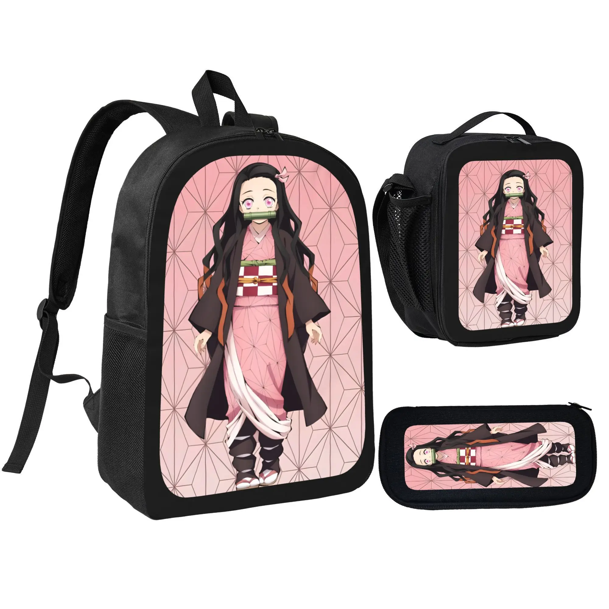 Kamado Nezuko Backpack With Lunch Box Pencil Case 3 In 1 For Boy