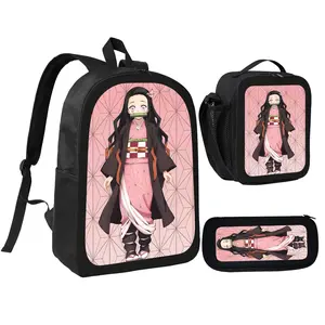 Kamado Nezuko Backpack With Lunch Box Pencil Case 3 In 1 For Boy Girl Teen Schoolbag Lightweight Large Capacity 600D Oxford Cloth Adjustable Straps Comfortable Mesh Back Cushioning backpack goals