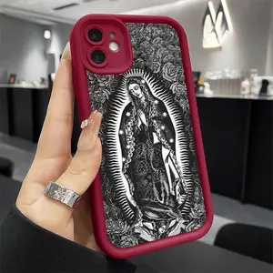 Phone Case Suitable for Iphone 11/12/13/14/15/16/17 Pro Promax Plus Air,Virgin Mary Roses Pattern Soft Non Slip Rugged Durable Smartphone Cover for Boy