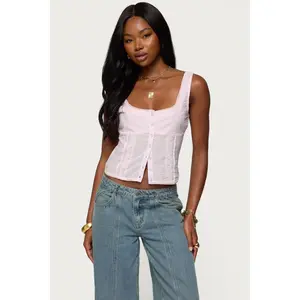 Embroidered Cotton Button Up Top