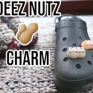 DEEZ NUTS funny clog charms 2 pack, Made in America,  universal fit for most size clog style shoes, unique patented design bold DEEZ lettering on a hard lightweight plastic peanut, simple push into clog style shoes. Footwear