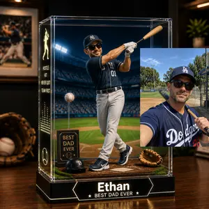 Personalized Baseball Dad 3D Effect Acrylic Plaque,Dad Job,Golf Fishing Hunting Dad Gift, Custom Photo Best Dad Ever Father’s Day Gift