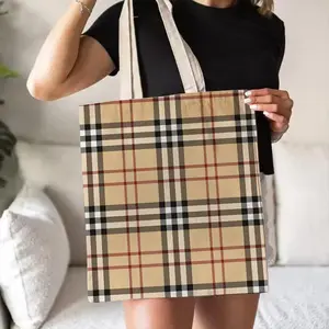 PIKPAKA Plaid British Style Storage Bags Canvas Double-Sided Print Stylish Tote Bag Large Capacity Shoulder Students Festive Fashion Eco Outdoor Picnic Travel High Quality Shopping Handbag Machine Washable Foldable Reusable