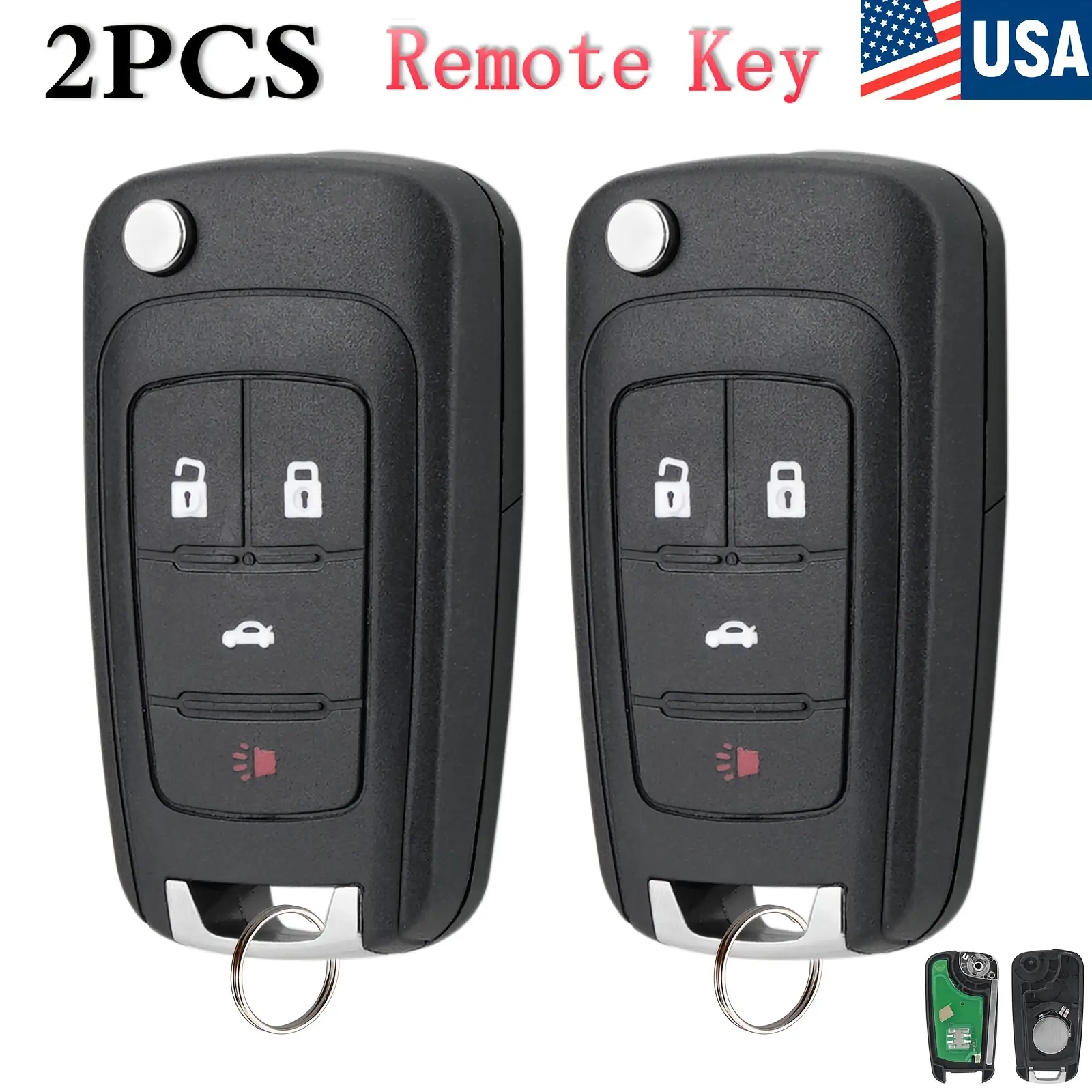 2pcs Remote Flip Car Key Fob Control For Chevrolet Camaro Equinox Malibu Impala Cruze For Buick LaCrosse Regal Verano Encore For GMC Terrain 2010 2011 2012 2013 2014 2015 2016 2017 2018 2019 2020 2021 2022 Fit FCC ID OHT 01060512