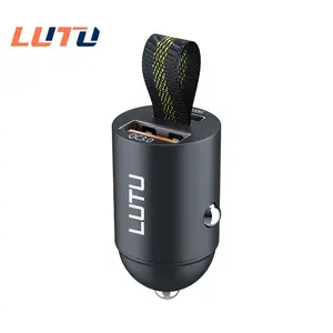 90W Metal Fast Mini Car Charger - Dual USB-C Port Adapter with Quick Charge 3.0, PD3.0, Concealed Fabric Drawstring Design, High-Efficiency Charger for iPhone, Samsung, Car Electronics Fast Charging Solution