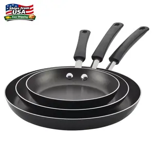 FW Easy Clean 3 Pcs Nonstick Frying Pans / Skillets, Dishwasher Safe, 8 Inch, 9.75 Inch, 12 Inch, Black