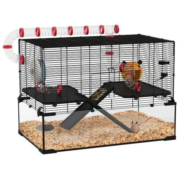 Extra Large Hamster Tube Tunnel Small Animal for Dwarf Rat Gerbil Cage with Deep Glass Bottom Water Bottle Food Dish Exercise Wheel Ramps
