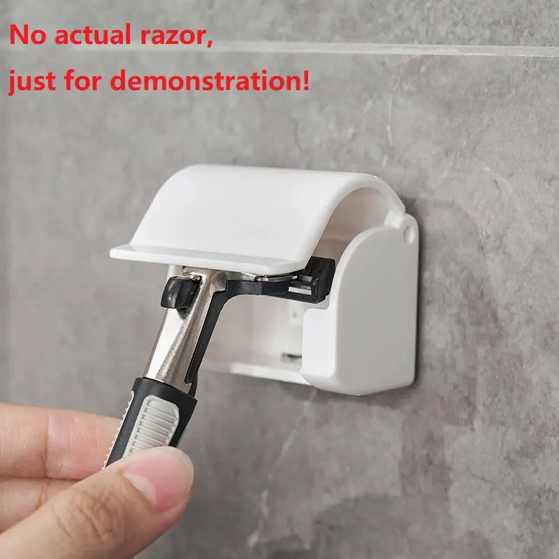 Self-Adhesive Waterproof Razor Holder for Wall Mount, Durable Shaving Accessory for Bathroom & Vanity, Convenient Shaving Supplies