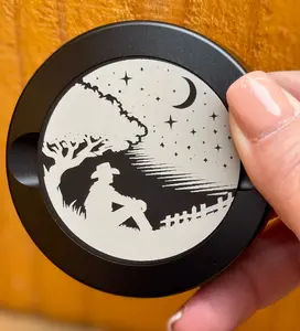 Nicotine Pouch Tin | Snus Tin | Engraved Cowboy Under Night Sky | Aluminum Nicotine Pouch Tin