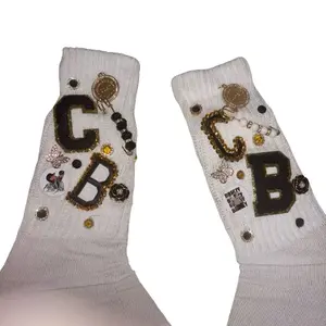 Junk Socks Womenswear Bridal White Maternity Custom Design with Decorative Elements and 'C.B' Lettering
