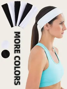 6pcs unisex black and white sports, stylish and simple appearance design, high elasticity sweat absorption, breathability and hair fixation function, suitable for various sports scenes such as gym, outdoor, etc Sweat Wicking Sweat Absorbing Headband