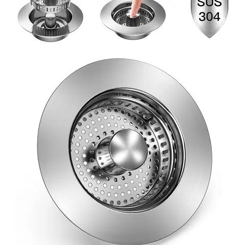 3-in-1 Kitchen Sink Drain Strainer, Stainless Steel Sink Plug, Deodorizing Anti-Clog Basket Strainer for US Standard 3-1/2 Inch Drains