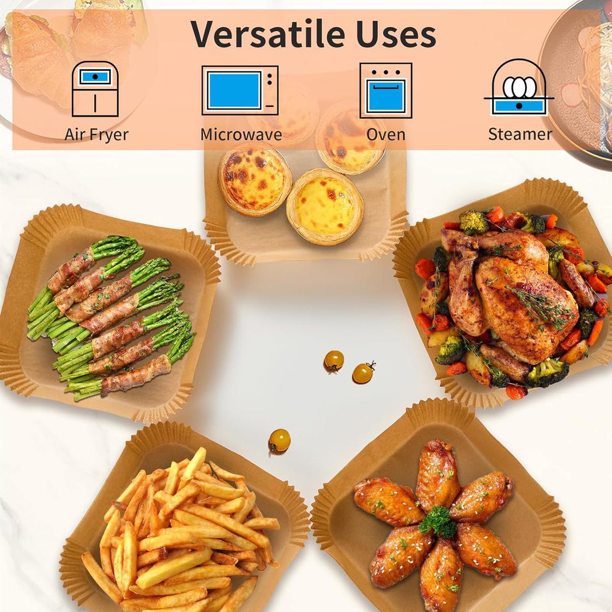 Air Fryer Liner,100 Square Air Fryer ParchmentPaper Liner, Air Fryer Liners Disposable for Microwave,Square Non-Stick Air Fryer Liner Square Free of Bleach