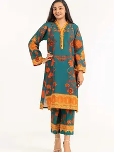 Fully Stitched 2-Piece Printed Khaddar Eid Dress – Traditional Ready to Wear Pakistani Indian Casual Outfit for Women – Comfortable Casual All Season Suit- Size Chart Attached #1018