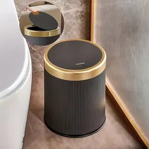 1pc 3.17gal Luxury Large Capacity Push-Lid Trash Can, Dual Inner Buckets, Bathroom Trash Can, Odor-Sealing Oval Garbage Bin, Modern Plastic Waste Container for Kitchen, Bedroom, Living Room, Bathroom