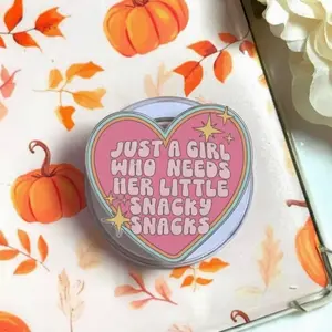 Pink Heart Girl Who Needs Her Little Snacky Snacks Magnetic Phone Grip Aesthetic Magsafe Kickstand, Cute Gift For Foodie And Friend