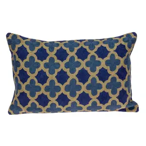 212 MAIN Parkland Calix Embroidered Hand-Woven Quatrefoil Wool Shell Cushion Pillow Cover - Removable Blue Accent, Poly Insert, for Indoor Furniture Use