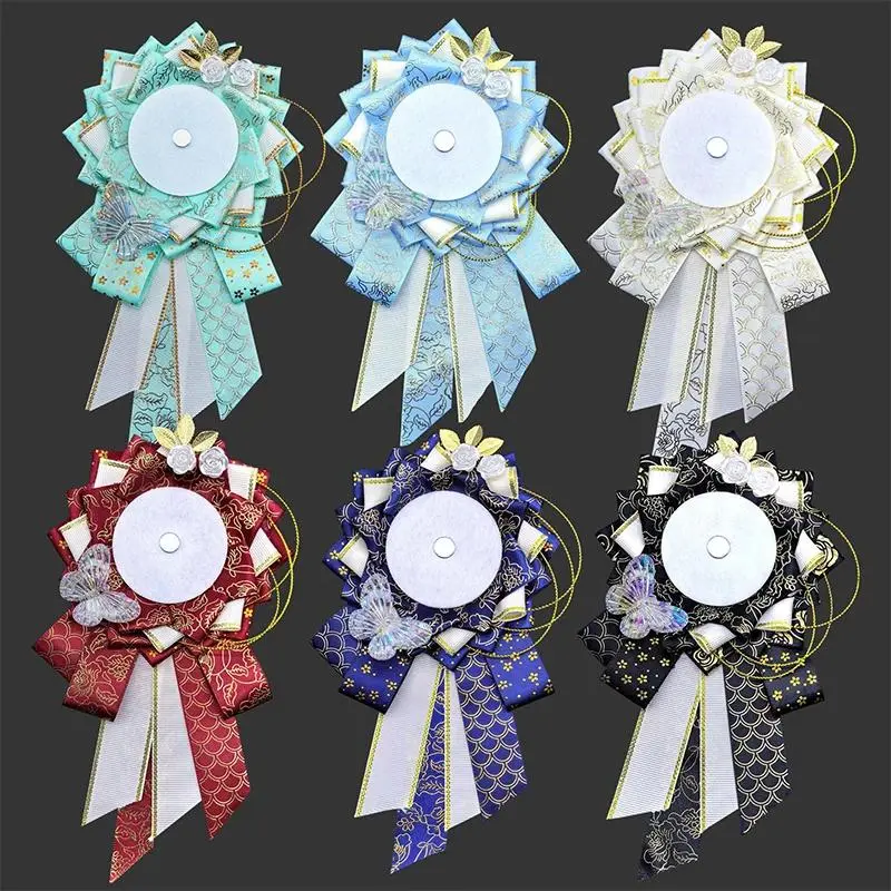 Handmade Lolita Style Rosette Pin & Badge Holder, Protective Floral Cloth Display with Ribbon for Ita Bags, Cosplay & 55-75mm Floral Pins, Brooch Pin Clip, 16X12cm