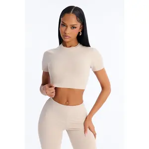 Quinn Short Sleeve Super Cropped Tee - Stone