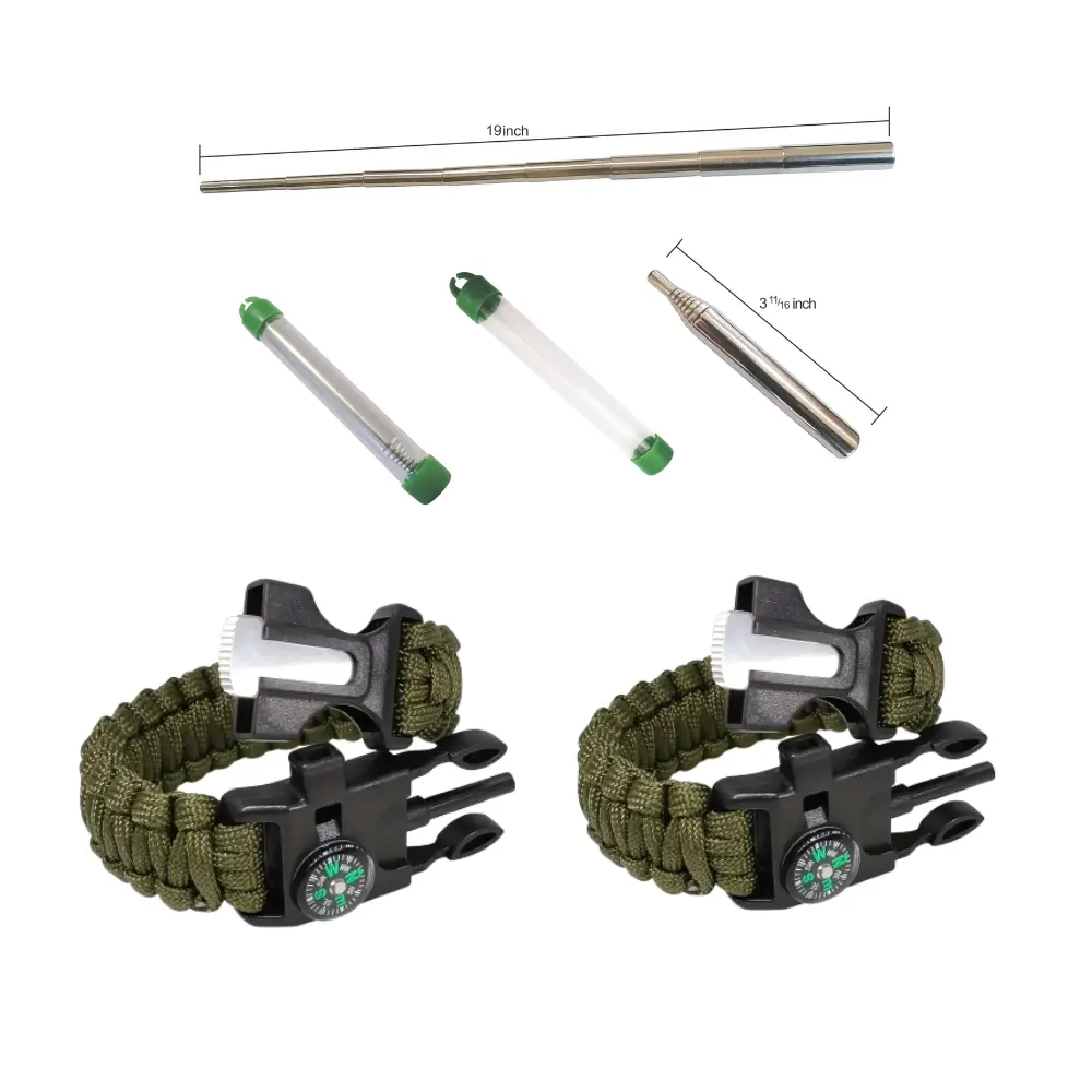 2 Pack Fire Blower & Survival Bracelet Kit, Outdoor Gear with Compass, Whistle, Emergency Tools for Hiking, Backpacking & Bushcraft