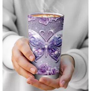 20Oz Stainless Steel Tumbler Featuring a Lid - Bright Butterfly And Floral Patterns, Insulated Travel Mug Suitable for Both Hot And Cold Beverages, an Ideal Present for Women, Sisters on Their Birthdays, Christmas, Valentine'S Day, Mother'S Day