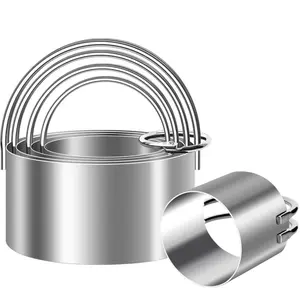 5PCS Stainless Steel Biscuit Cutter Set with Handles, Round & Square Cookie Cutter Molds, Durable Dough Cutter Tools for Baking, Pastry, Cookies & Kitchen Use