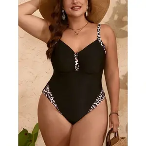 Plus Size Swimsuit Women Black Leopard Print One Piece Swimwear; Slimming Bathing Suit; Comfortable & Supportive Beachwear; Stylish Curve & Plus Size Bikini