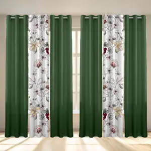 Green Floral Sheer Curtains Set of 6 – 2 Print + 4 Solid|Light filtering, softens glare, breathable & skin-friendly | 1.6" grommet top, machine washable  | 38"×84" for living room, study #SheerCurtains #HomeDecor