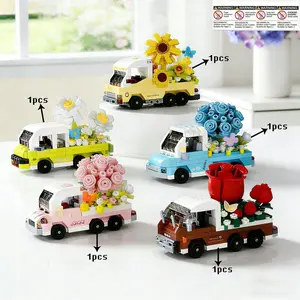 Creative Car Building Block Sets City Set, Educational DIY Puzzle Toy, Includes Peony/sunflower/jasmine, Perfect Gift for Kids