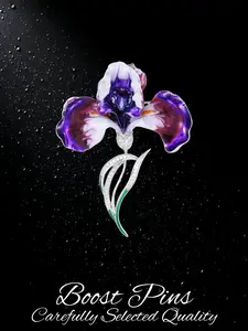 Silver Tone Enamel Iris Flower Brooch Pins for Women, Purple Crystal Center with Clear Rhinestone, Alloy Artistic Elegant Floral Lapel Pin, Fashion Jewelry for Coat Scarf, Birthday Gift for Her