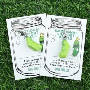 2-Piece Emotional Support Pickle Keychains, Novelty Cucumber Pocket Cards, Perfect Birthday Graduation Christmas Gift, Resin Paper Made