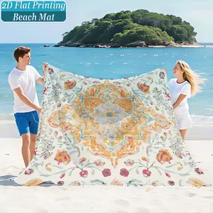 Vintage Mandala Floral Print Beach Mat & Picnic Blanket, Washable, Anti-Fade, Polyester, Lightweight, Windproof, Sand-Resistant, Durable