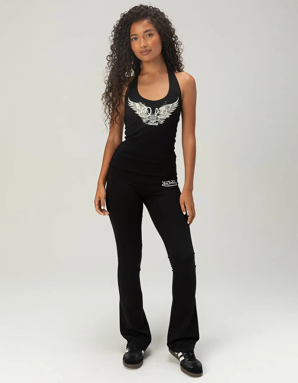 VON DUTCH Womens Fold Over Flare Pants